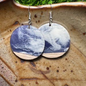 COPY - Blue & White Circle Resin & Wood Earrings~Ocean Vibes~NWT